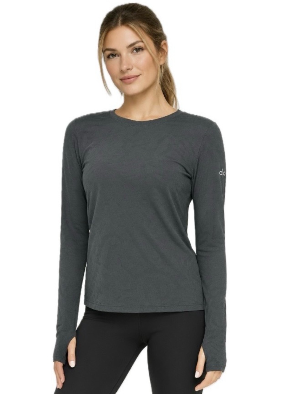 ALO Yoga Long Sleeve Athletic Top in Dark Gray